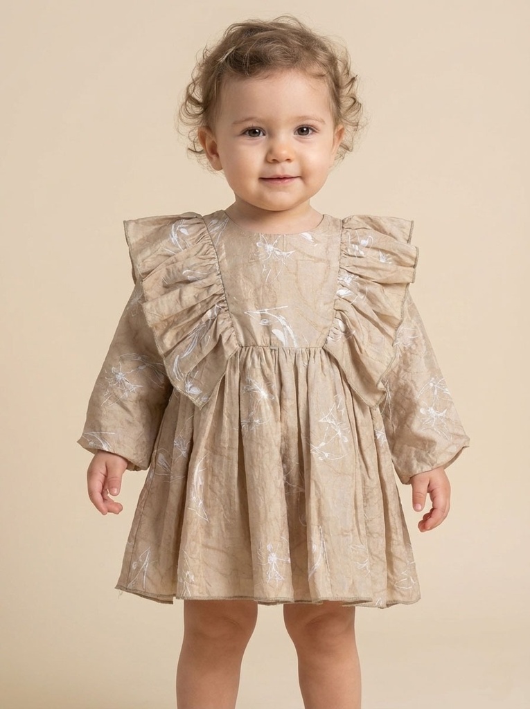 25521 Glitter Flock Printed Dress - Brown