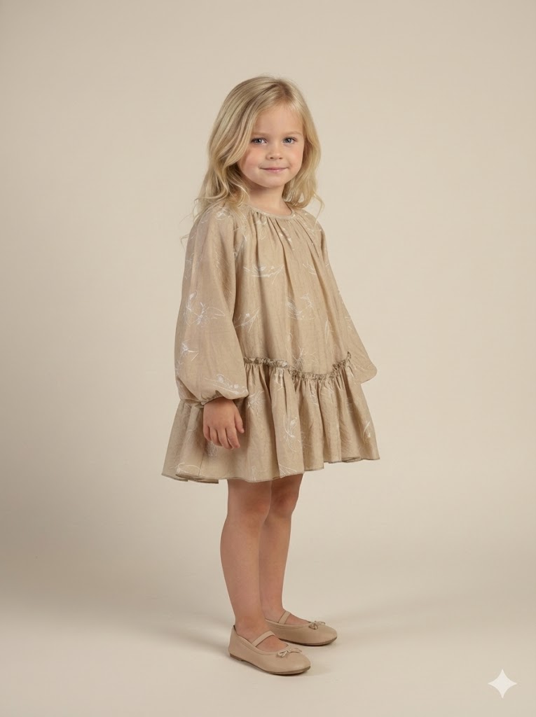 25621 Glitter Flock Printed Dress - Brown