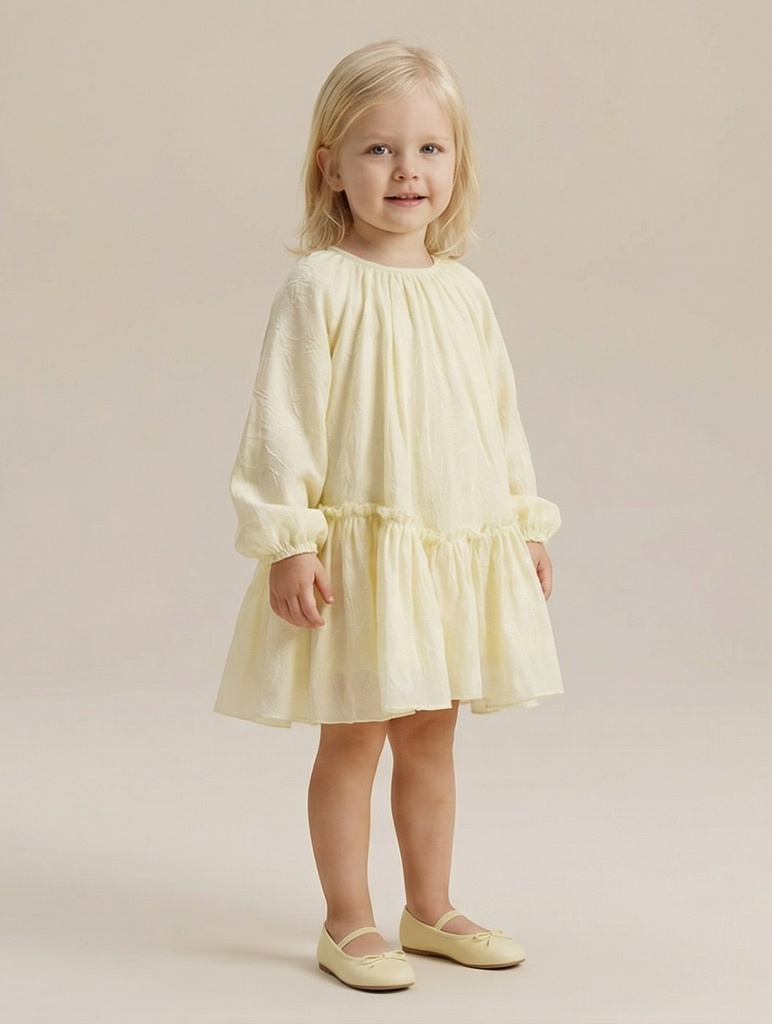 25621 Glitter Flock Printed Dress - Ecru