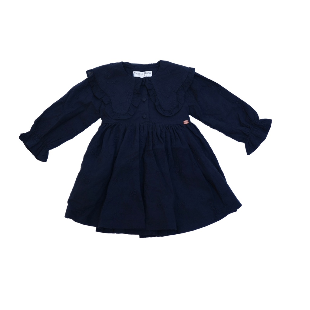25525 with Embroidered Collar Dress - Navy Blue