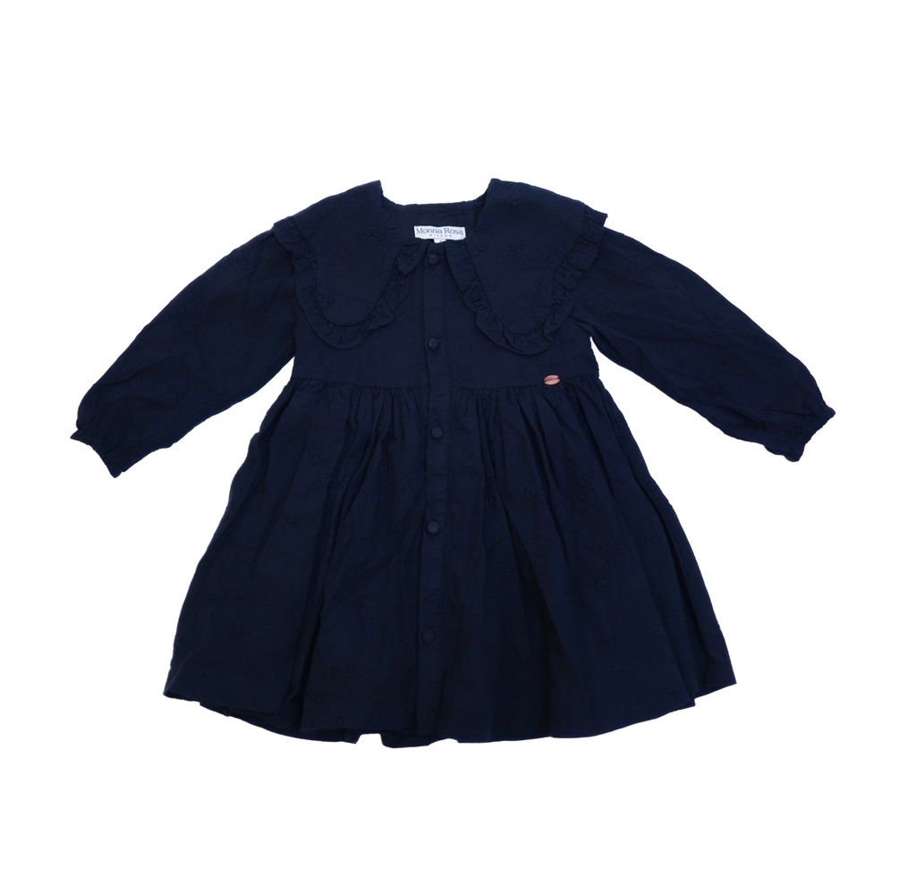 25625 with Embroidered Collar Dress - Navy Blue