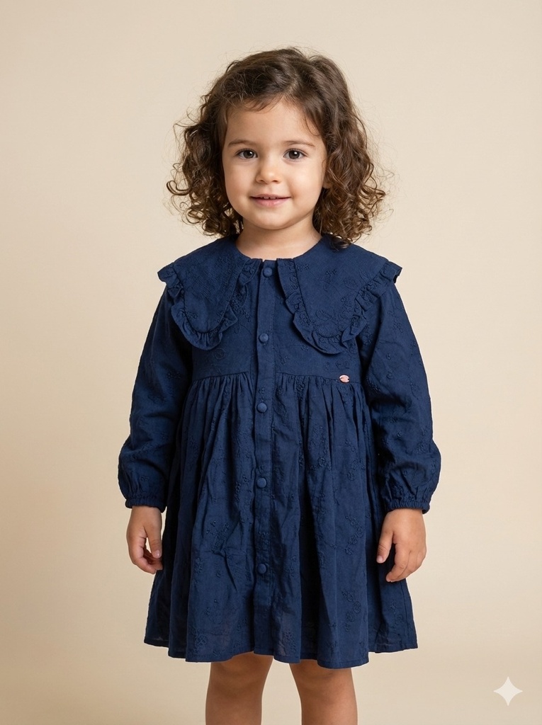 25625 with Embroidered Collar Dress - Navy Blue