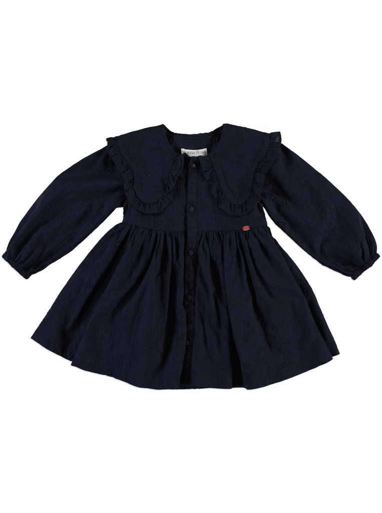 25625 with Embroidered Collar Dress - Navy Blue