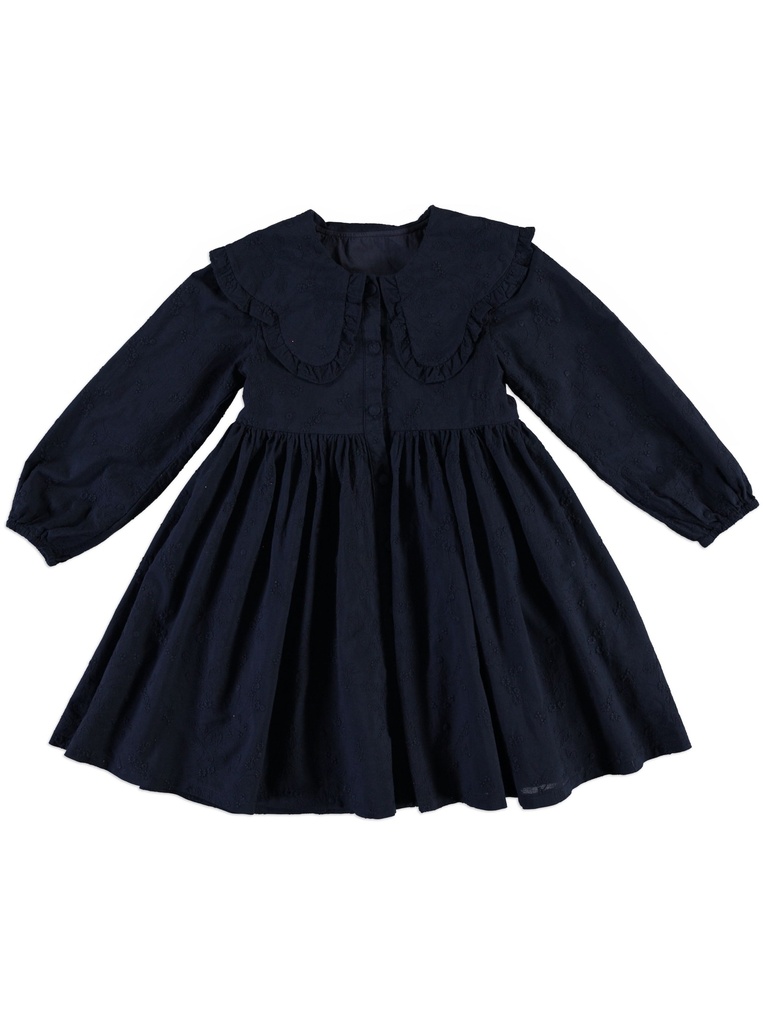25725 with Embroidered Collar Dress - Navy Blue