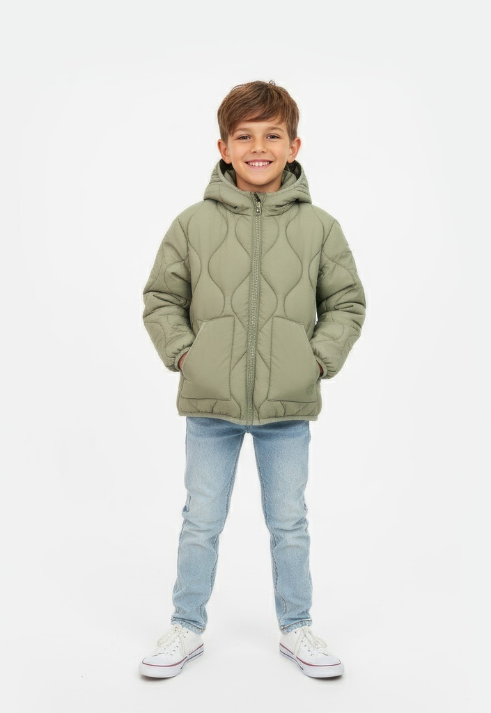 25726 Quilted Hooded Coat - Green