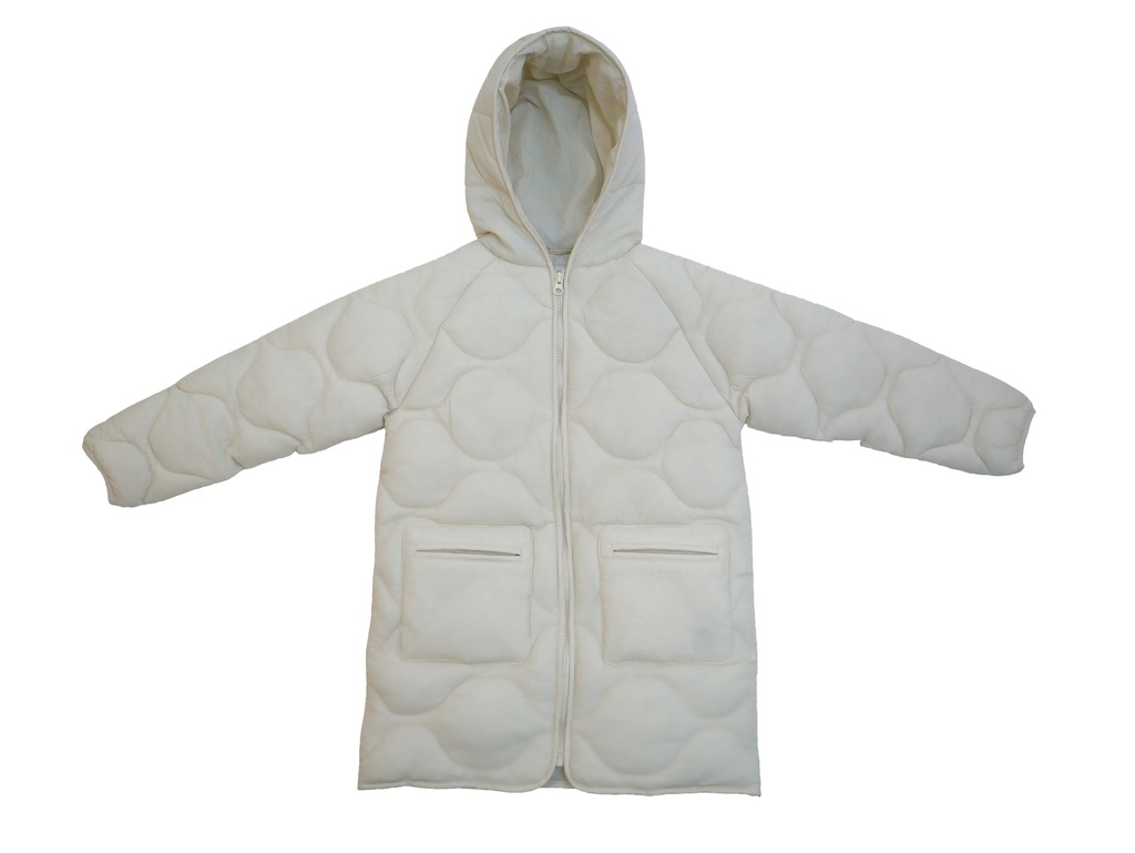 25727 Long Quilted Hooded Coat - Ecru