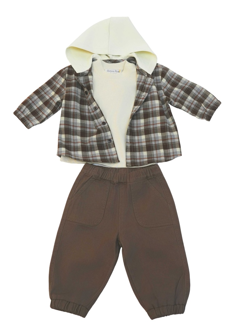 25532 Garçon À carreaux Avec chemise Ensemble 3 pièces Ensemble Beige