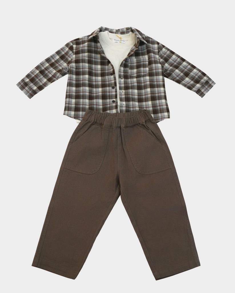 25632 Garçon À carreaux Avec chemise Ensemble 3 pièces Ensemble Beige