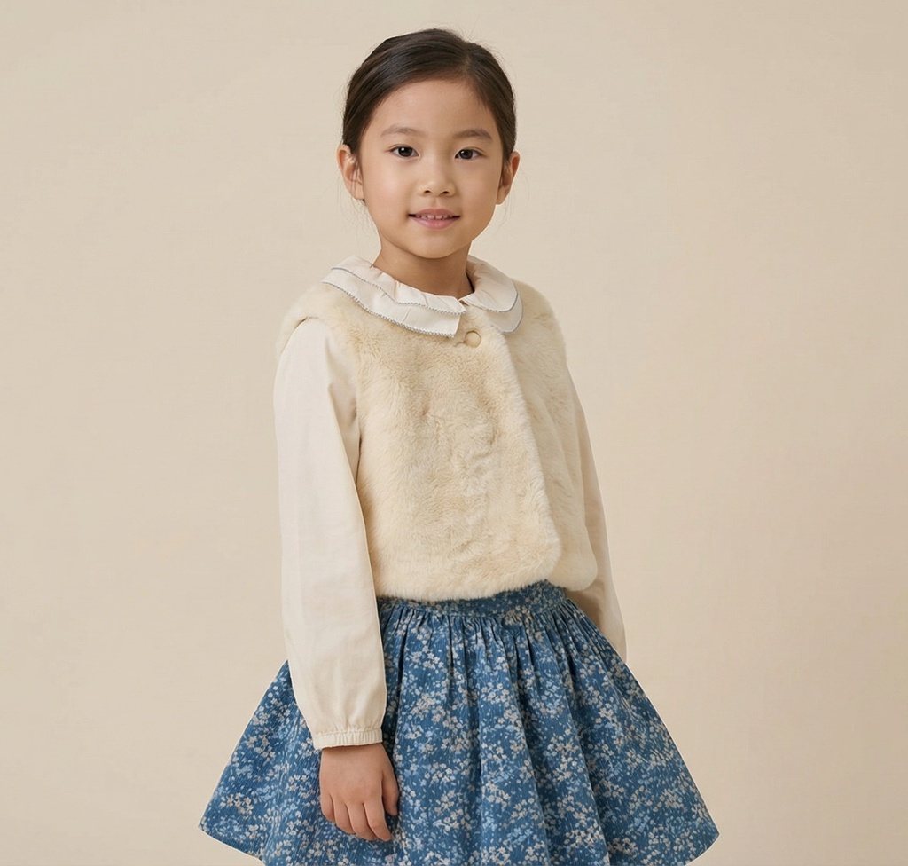 25731 KIZ PELUŞ YELEKLİ 3'LÜ TAKIM EKRU