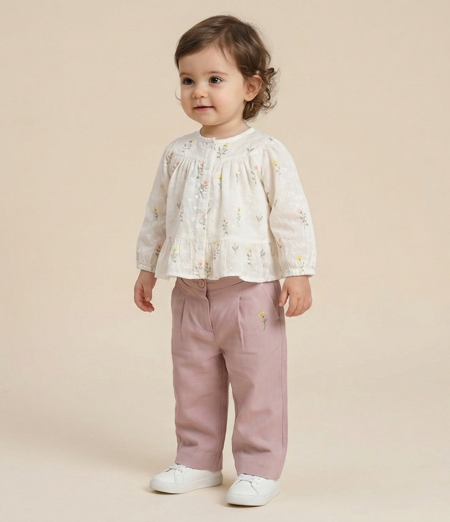 26015 Fille Brodé and Embroidery Détaillé Ensemble 2 pièces Ensemble Rose