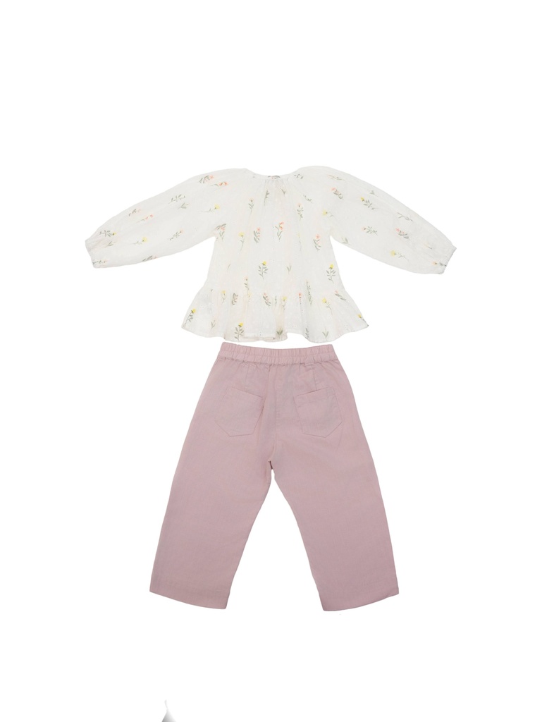 26115 Fille Brodé and Embroidery Détaillé Ensemble 2 pièces Ensemble Rose