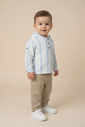 26023 Boy Hooded  2-Piece Set Beige