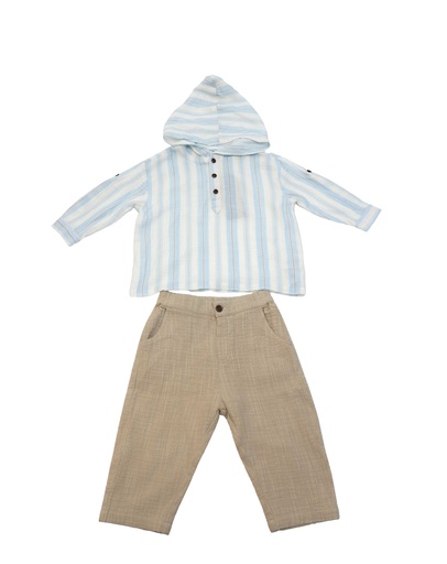 26023 Boy Hooded  2-Piece Set Beige