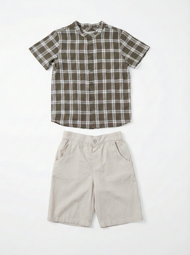 26129 Boy Striped Shirt Shorts 2-Piece Set Patterned