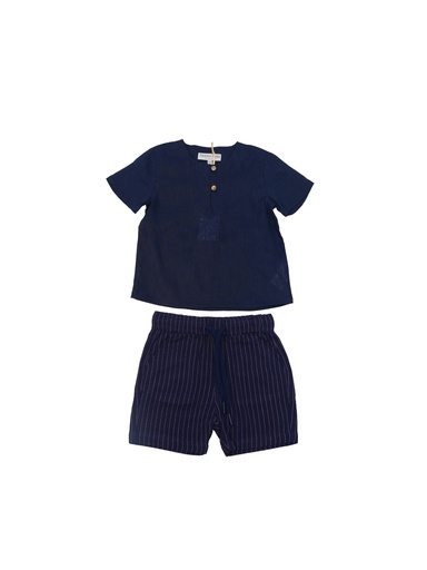 26030 Boy Linen Striped  2-Piece Set Navy