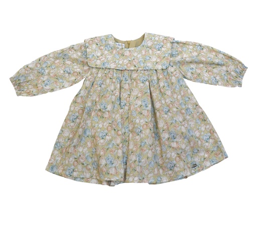 25611 with Rose Details Apron Collar Dress - Green