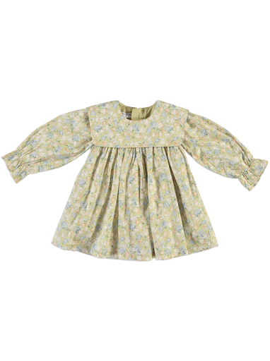 25611 with Rose Details Apron Collar Dress - Green