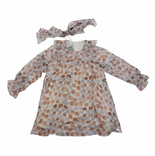 25613 Polka Dot Patterned with Buckle Tencel Dress