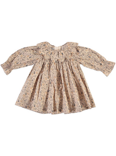 25516 Printed with Daisy Collar Dress - Beige