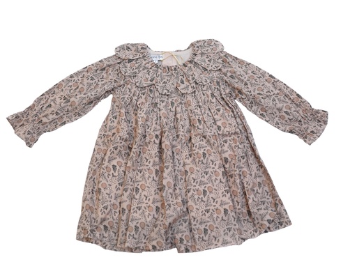 25616 Printed with Daisy Collar Dress - Beige