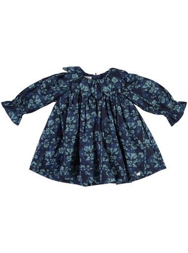 25516 Printed with Daisy Collar Dress - Blue
