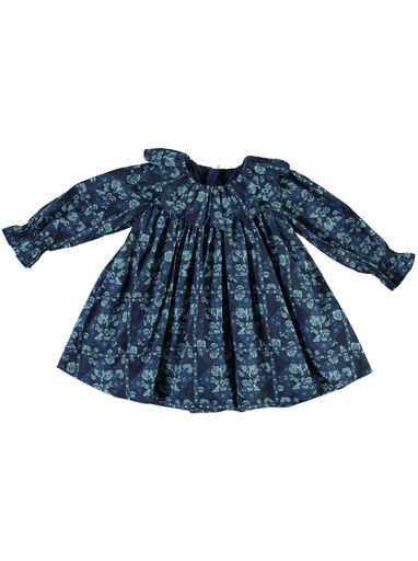 25716 Printed with Daisy Collar Dress - Blue