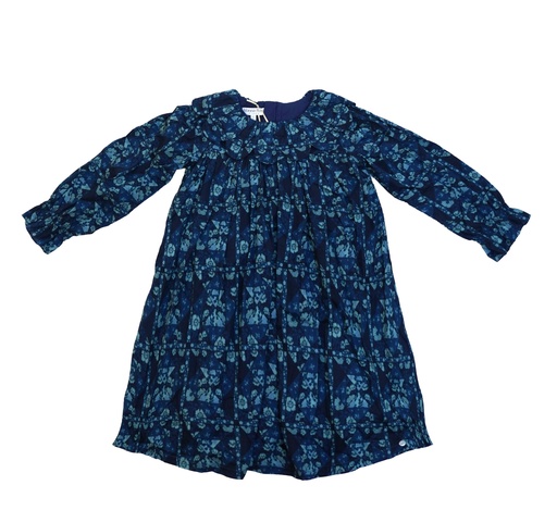 25716 Printed with Daisy Collar Dress - Blue
