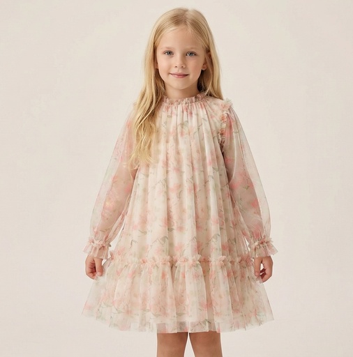 25719 Tulle with Rose Pattern Dress
