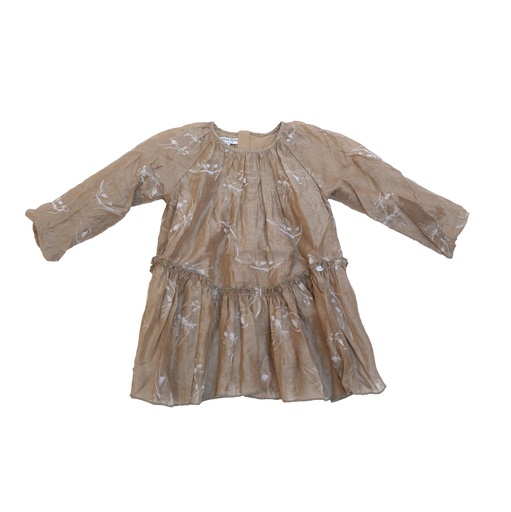 25621 Glitter Flock Printed Dress - Brown