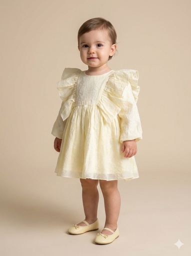 25521 Glitter Flock Printed Dress - Ecru