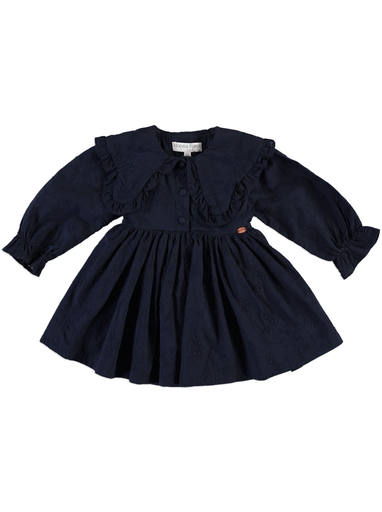 25525 with Embroidered Collar Dress - Navy Blue