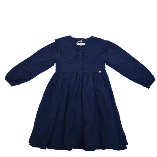 25725 with Embroidered Collar Dress - Navy Blue