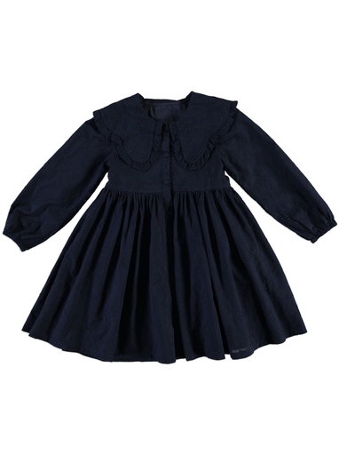 25725 with Embroidered Collar Dress - Navy Blue