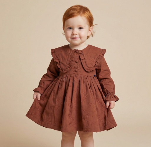 25525 with Embroidered Collar Dress - Brown
