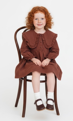 25725 with Embroidered Collar Dress - Brown