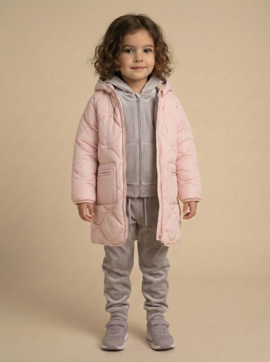 25627 Long Quilted Hooded Coat - Pink