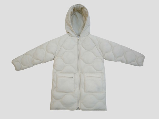 25627 Long Quilted Hooded Coat - Ecru