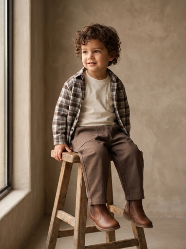 25632 Boy Checkered Shirted 3-Piece Set Beige