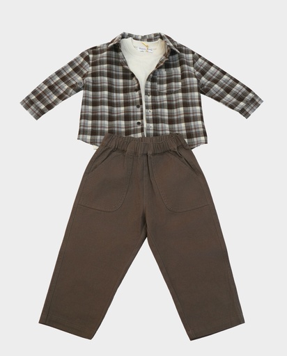 25632 Boy Checkered Shirted 3-Piece Set Beige