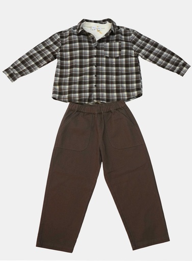 25732 Boy Checkered Shirted 3-Piece Set Beige