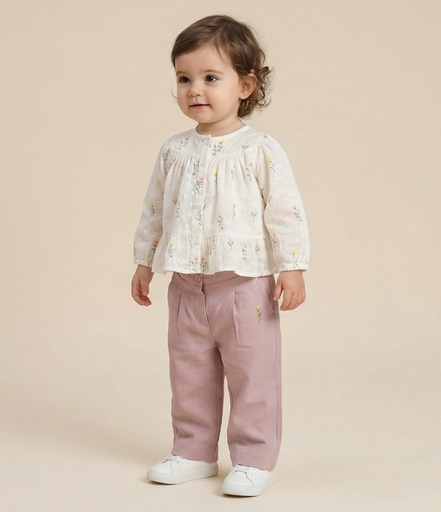 26015 Fille Brodé and Embroidery Détaillé Ensemble 2 pièces Ensemble Rose